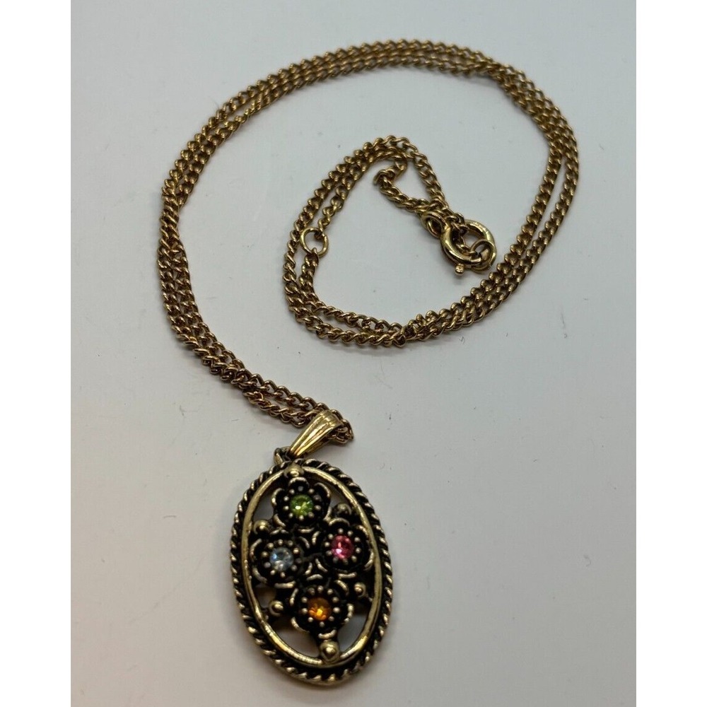 Vintage Pendant on Gold Tone Chain Rhinestones‎ Signed Emmons Mothers